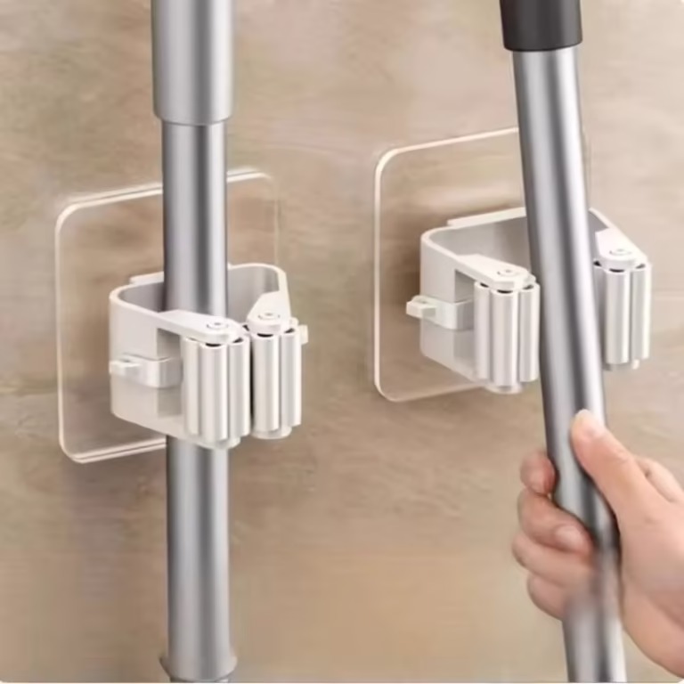 Strong Adhesive Hooks, Wall Broom Holder Mop Organizer
