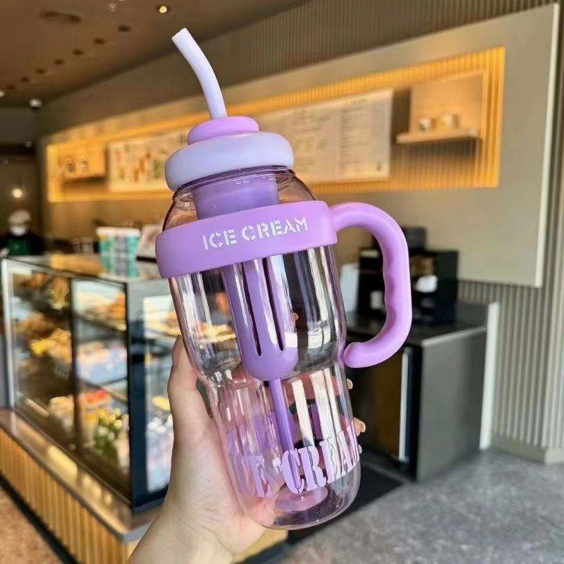 Cute Ice Cream Style Water Bottle With Straw - Image 3