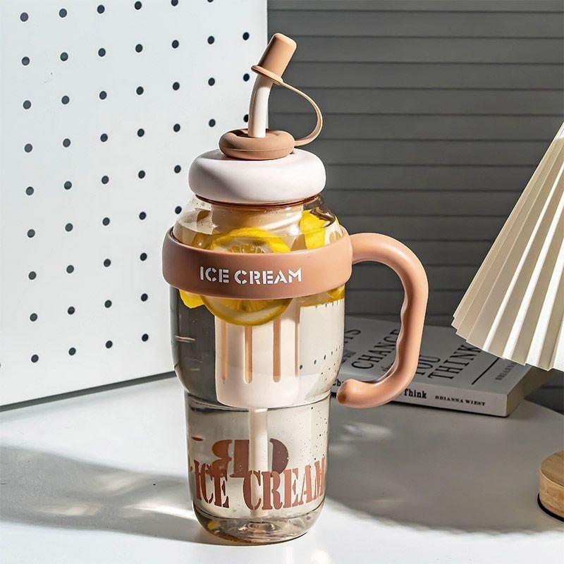 Cute Ice Cream Style Water Bottle With Straw - Image 4