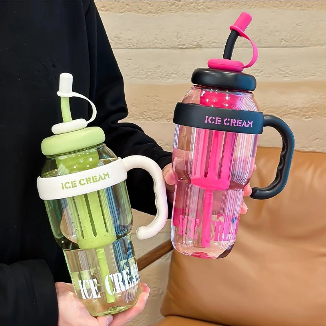 Cute Ice Cream Style Water Bottle With Straw - Image 5