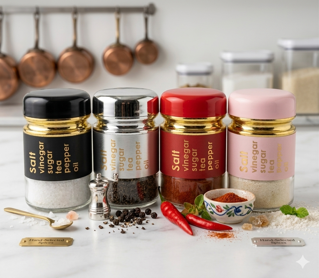 Mini Glass Spice Jar Set with Airtight Lids – Salt, Pepper & Seasoning Storage Bottles