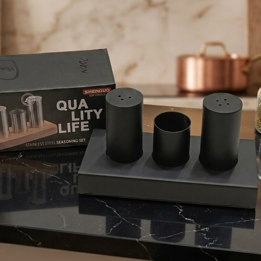 Luxury Stainless Steel Salt & Pepper Shaker Set with Toothpick Holder - Image 3