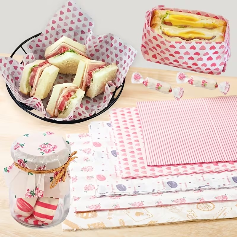 50pcs Spring Floral Wax Paper Sheets Sandwich Wrapping