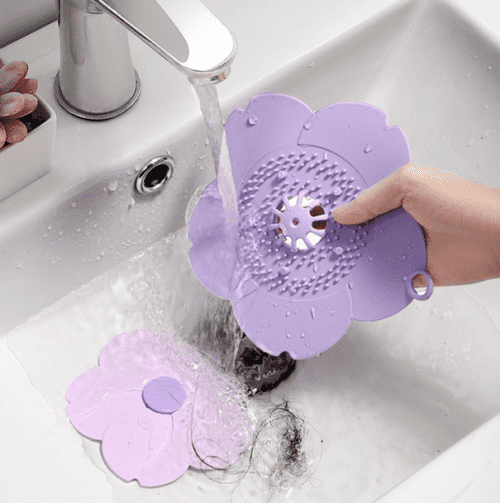 Silicone Flower Shape Drain Hair Catcher for Kitchen and Bathroom Use - Image 2