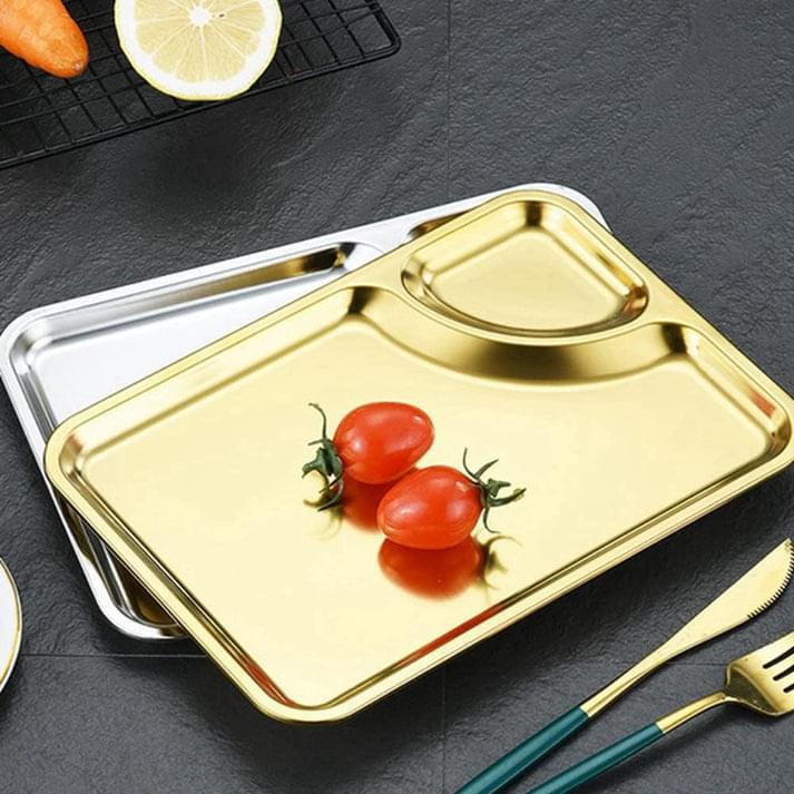 Gold Plated Serving Tray with Sauce Compartment - Image 3