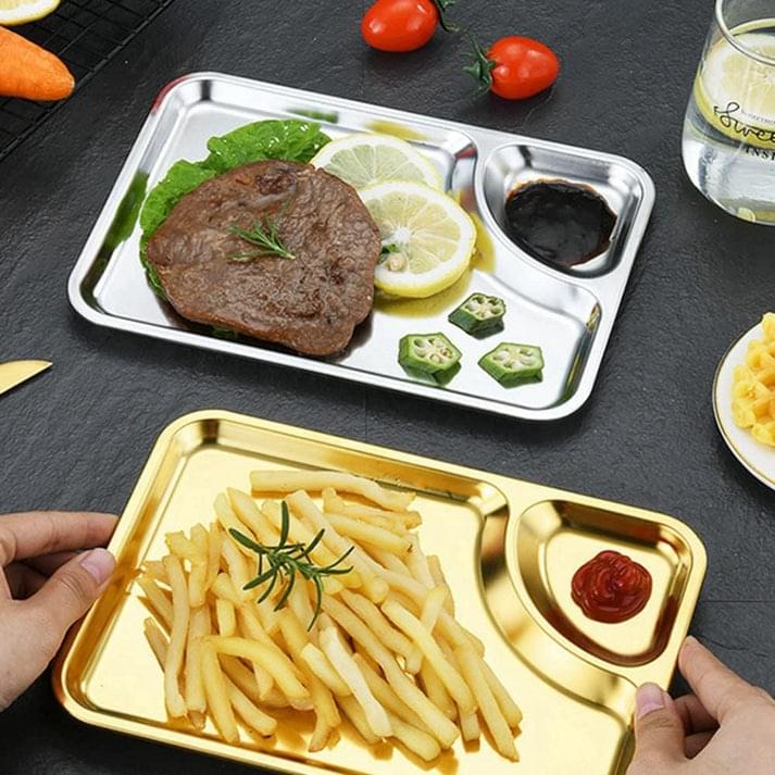 Gold Plated Serving Tray with Sauce Compartment - Image 4